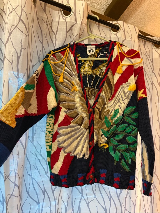 Traditional Trading CO Sweaters - Vintage Patriotic Bold Multicolor Eagle Knit/ Statue of Liberty Cardigan/Sweater